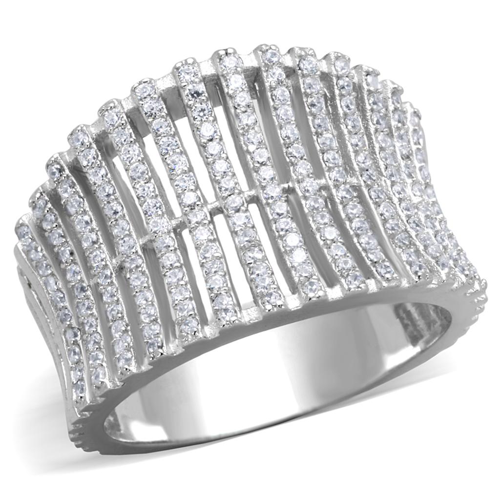 TS302 - Rhodium 925 Sterling Silver Ring with AAA Grade CZ  in Clear-4
