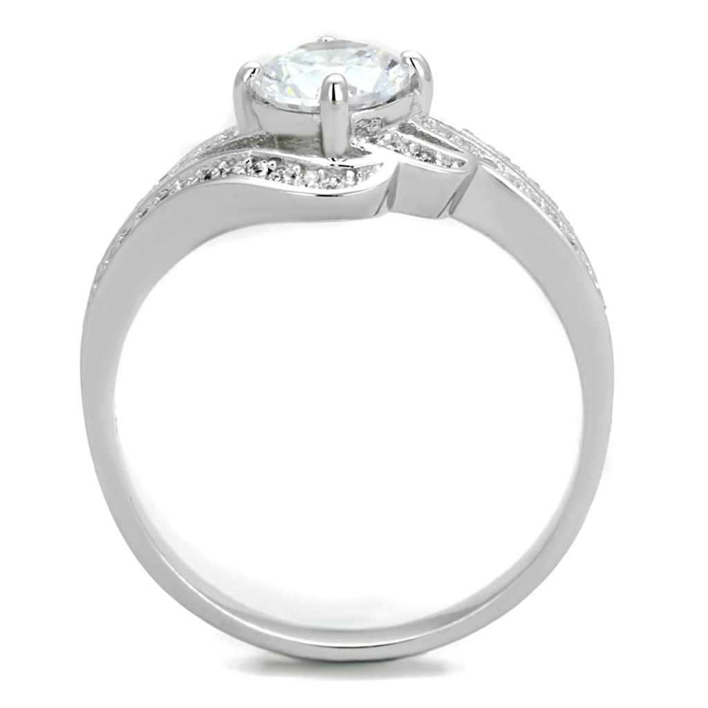 TS303 - Rhodium 925 Sterling Silver Ring with AAA Grade CZ  in Clear-2