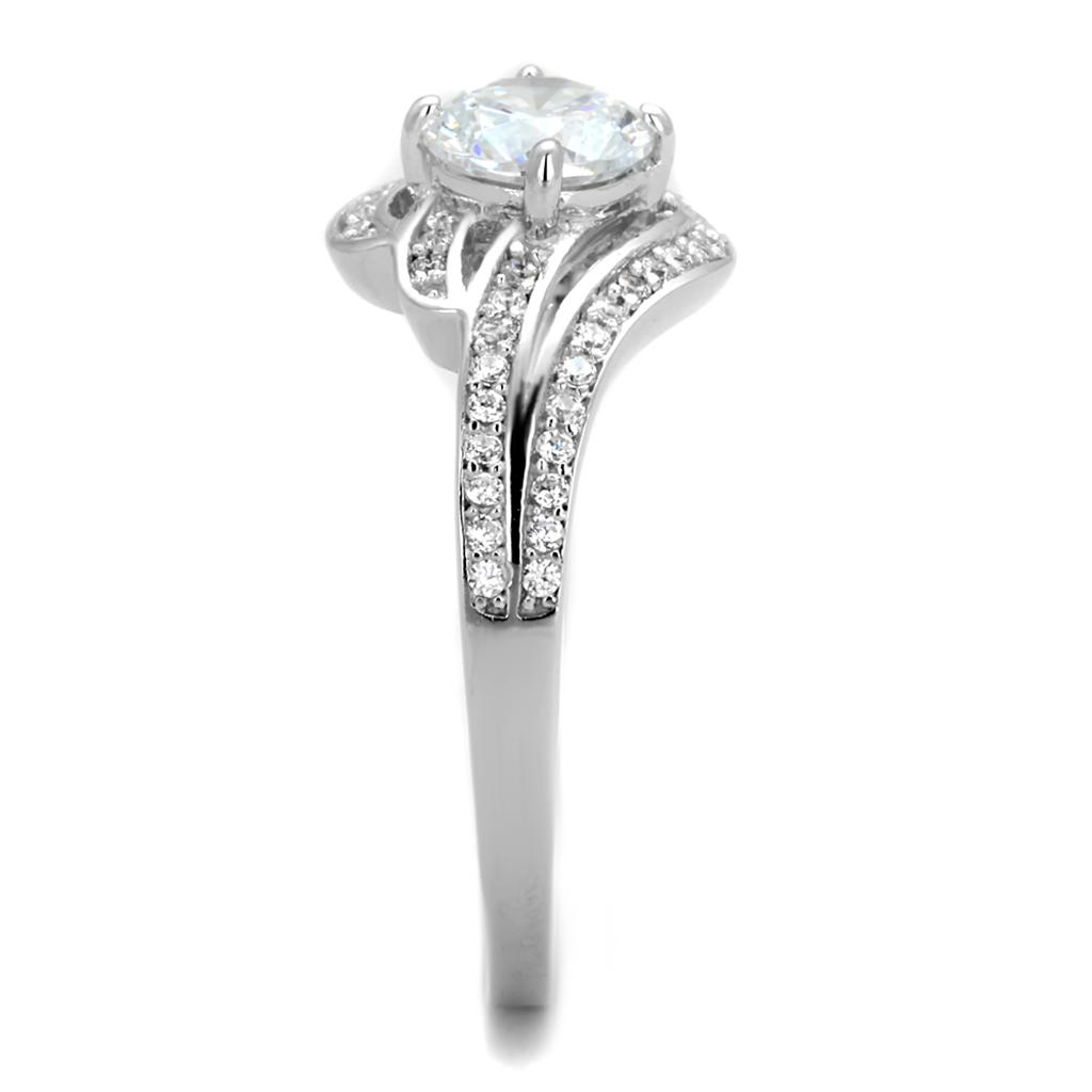 TS303 - Rhodium 925 Sterling Silver Ring with AAA Grade CZ  in Clear-3