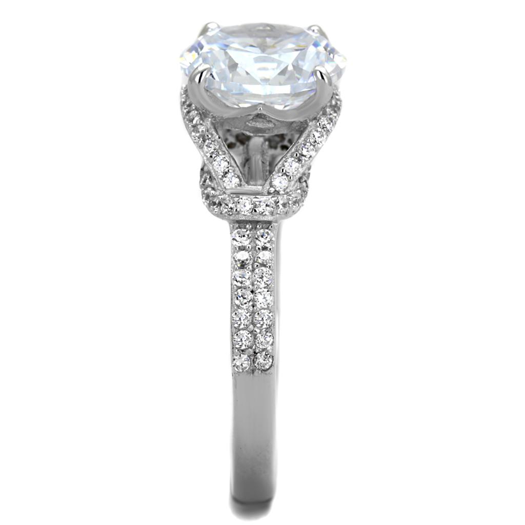 TS304 - Rhodium 925 Sterling Silver Ring with AAA Grade CZ  in Clear-3