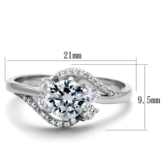TS305 - Rhodium 925 Sterling Silver Ring with AAA Grade CZ  in Clear-1
