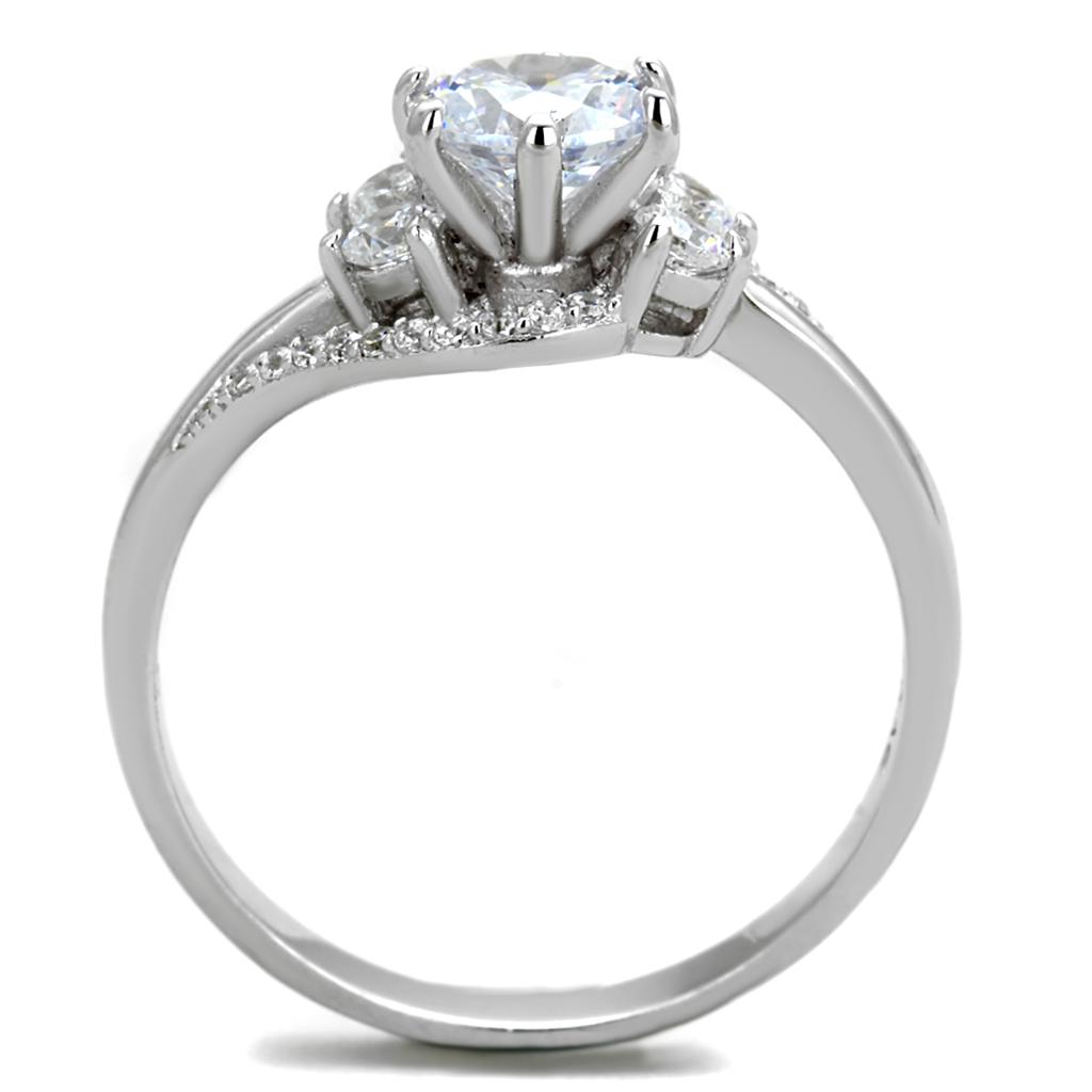 TS305 - Rhodium 925 Sterling Silver Ring with AAA Grade CZ  in Clear-2