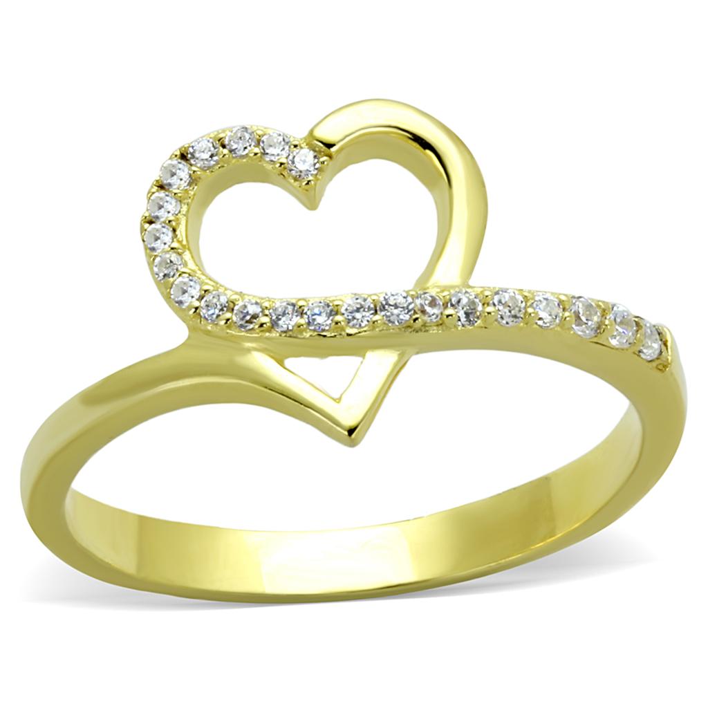 TS308 - Gold 925 Sterling Silver Ring with AAA Grade CZ  in Clear-4