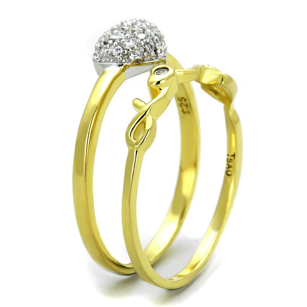 TS311 - Gold+Rhodium 925 Sterling Silver Ring with AAA Grade CZ  in Clear-3