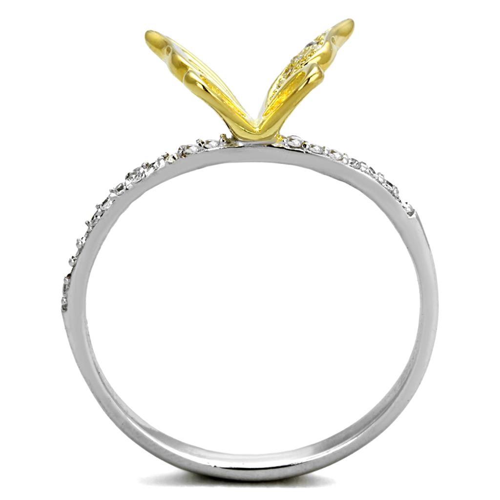 TS312 - Reverse Two-Tone 925 Sterling Silver Ring with AAA Grade CZ  in Clear-2