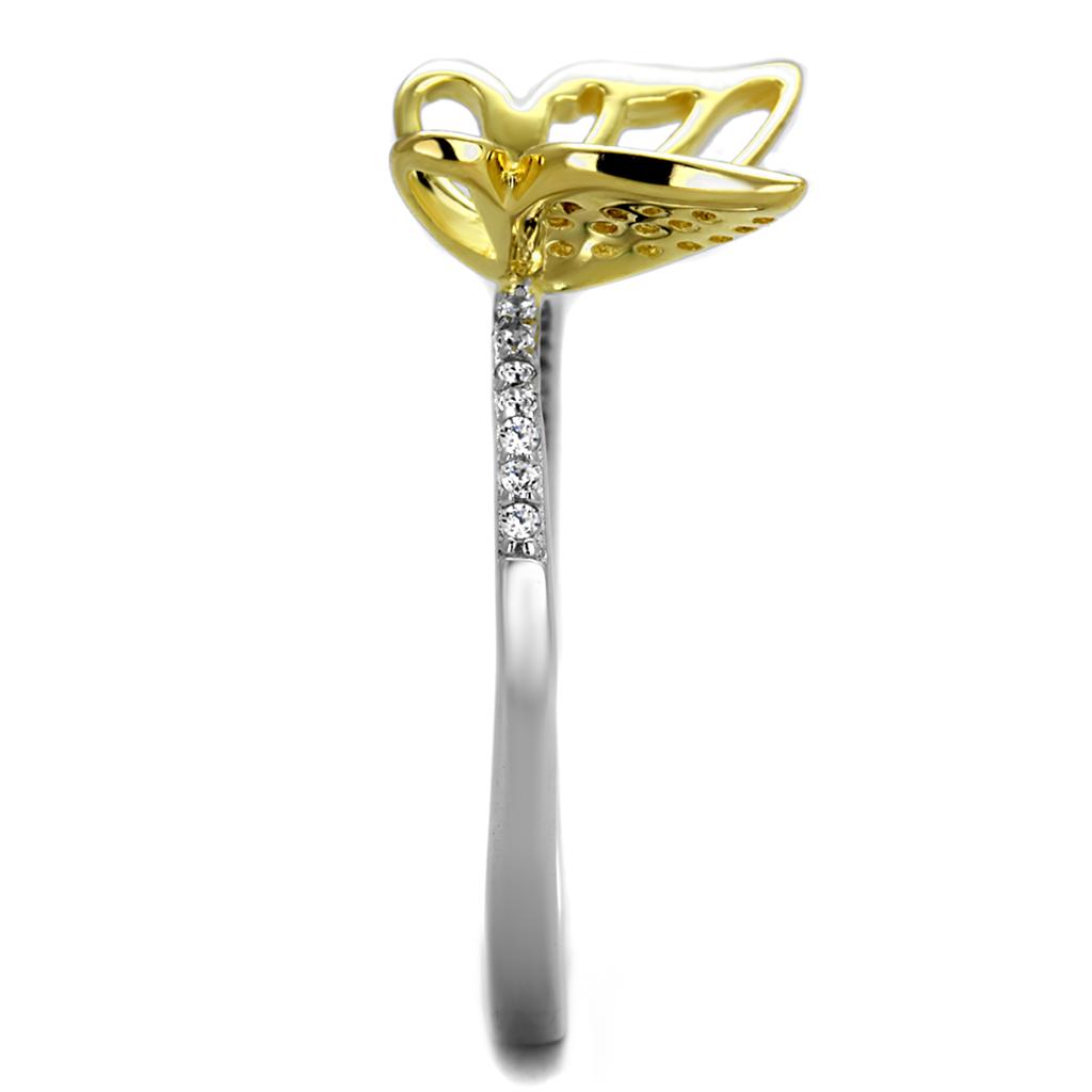 TS312 - Reverse Two-Tone 925 Sterling Silver Ring with AAA Grade CZ  in Clear-3