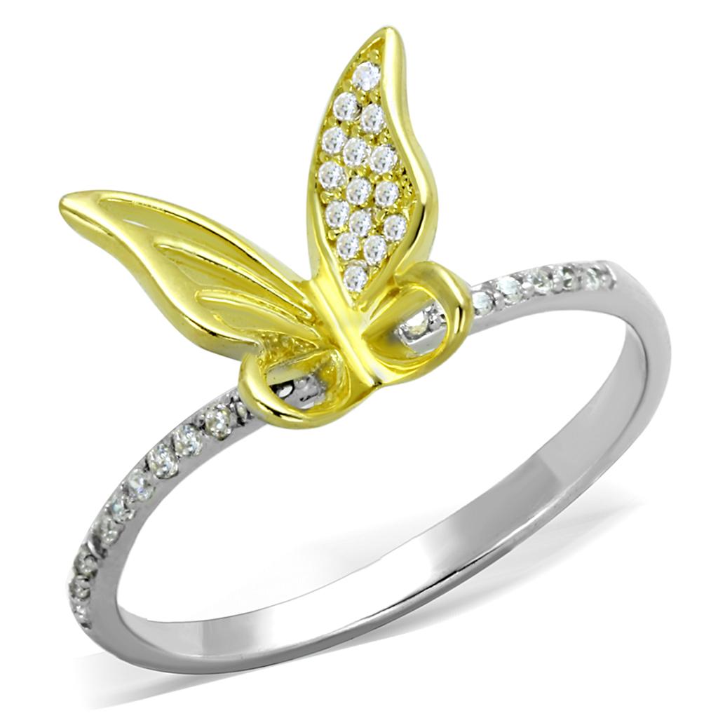 TS312 - Reverse Two-Tone 925 Sterling Silver Ring with AAA Grade CZ  in Clear-4