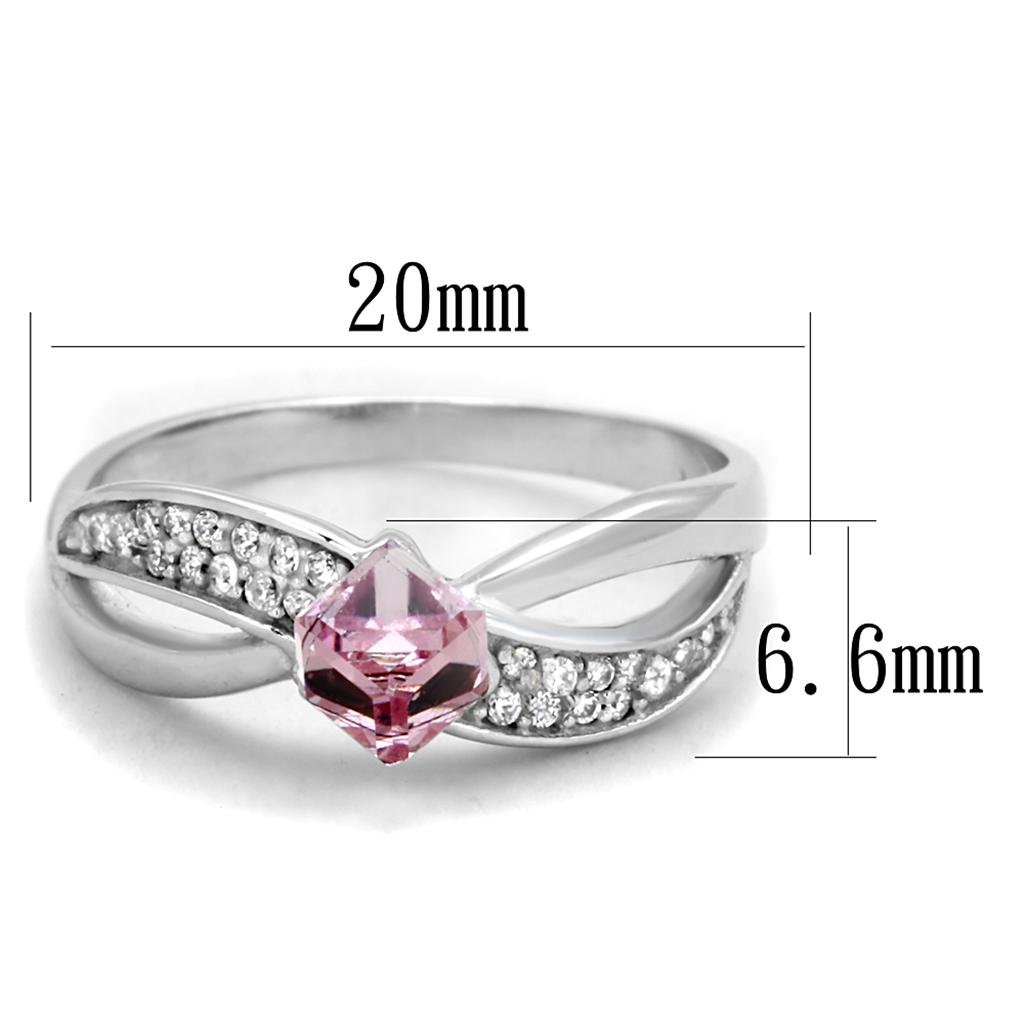 TS313 - Rhodium 925 Sterling Silver Ring with Top Grade Crystal  in Light Rose-1