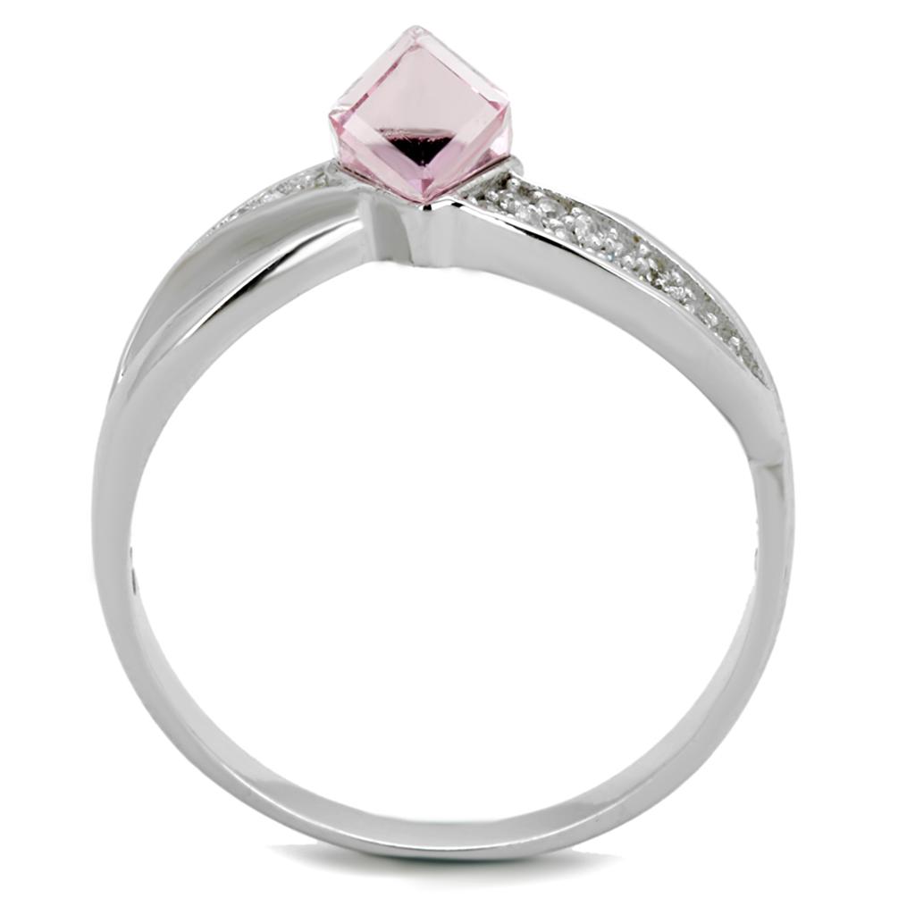 TS313 - Rhodium 925 Sterling Silver Ring with Top Grade Crystal  in Light Rose-2