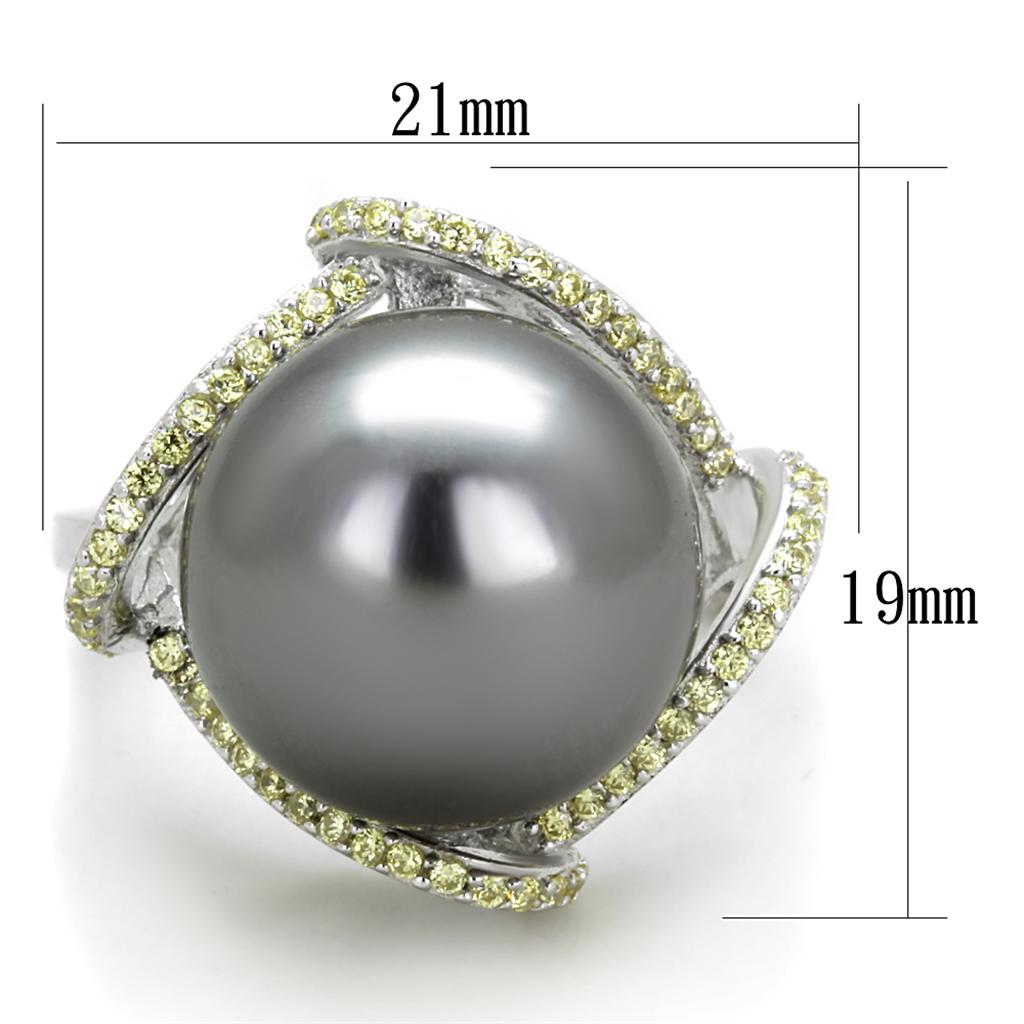 TS318 - Rhodium 925 Sterling Silver Ring with Synthetic Pearl in Gray-1