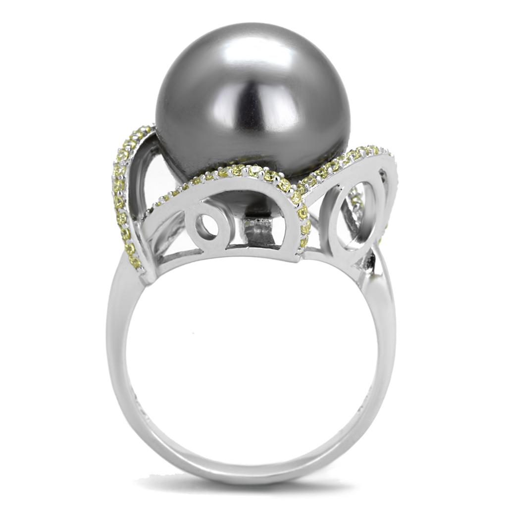 TS318 - Rhodium 925 Sterling Silver Ring with Synthetic Pearl in Gray-2