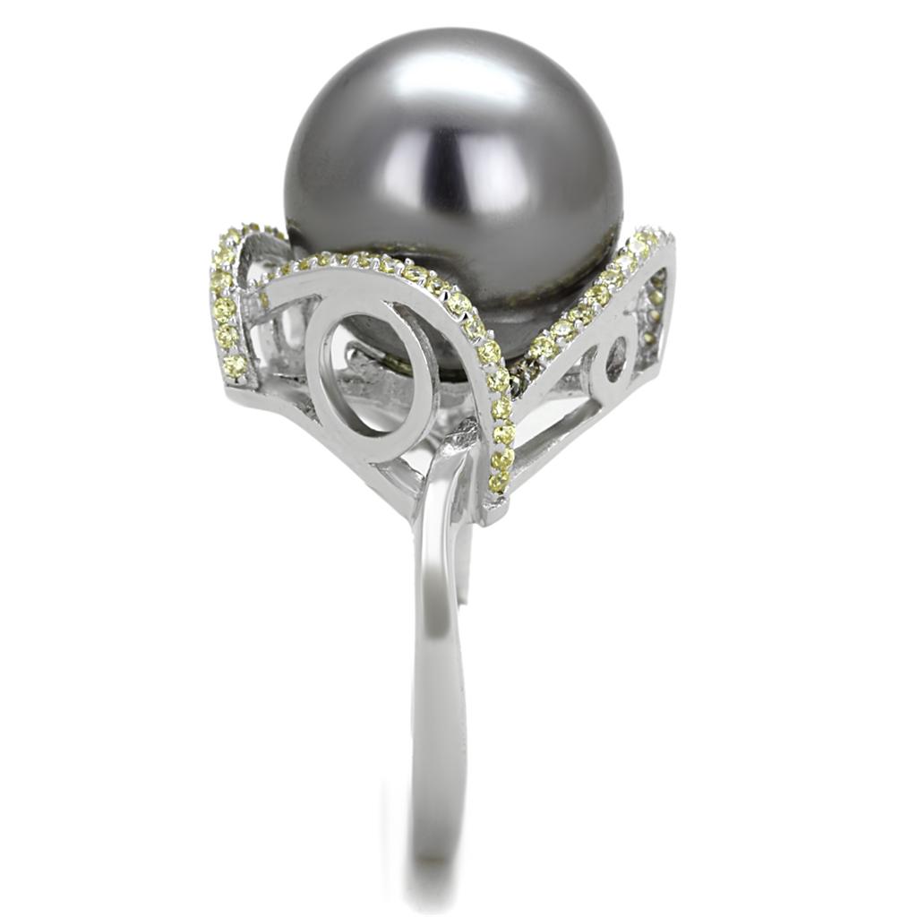 TS318 - Rhodium 925 Sterling Silver Ring with Synthetic Pearl in Gray-3