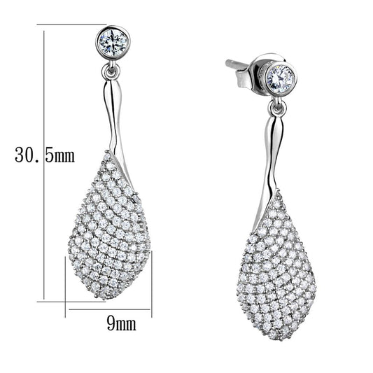 TS324 - Rhodium 925 Sterling Silver Earrings with AAA Grade CZ  in Clear-1