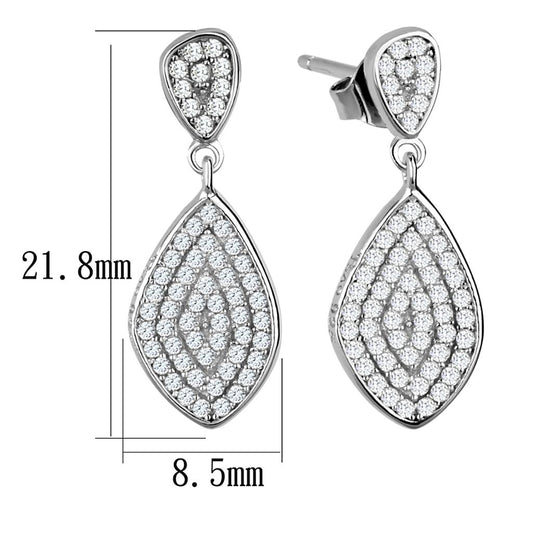 TS325 - Rhodium 925 Sterling Silver Earrings with AAA Grade CZ  in Clear-1