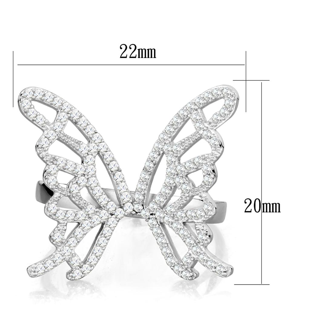 TS330 - Rhodium 925 Sterling Silver Ring with AAA Grade CZ  in Clear-1