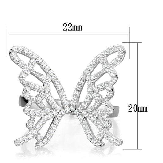 TS330 - Rhodium 925 Sterling Silver Ring with AAA Grade CZ  in Clear-1