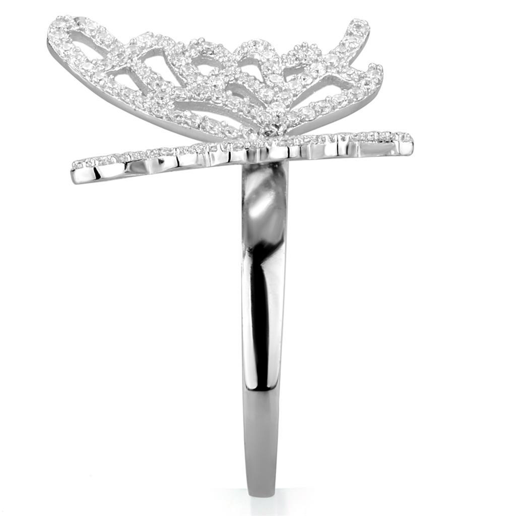 TS330 - Rhodium 925 Sterling Silver Ring with AAA Grade CZ  in Clear-3