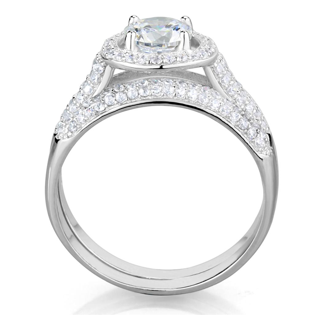 TS331 - Rhodium 925 Sterling Silver Ring with AAA Grade CZ  in Clear-2