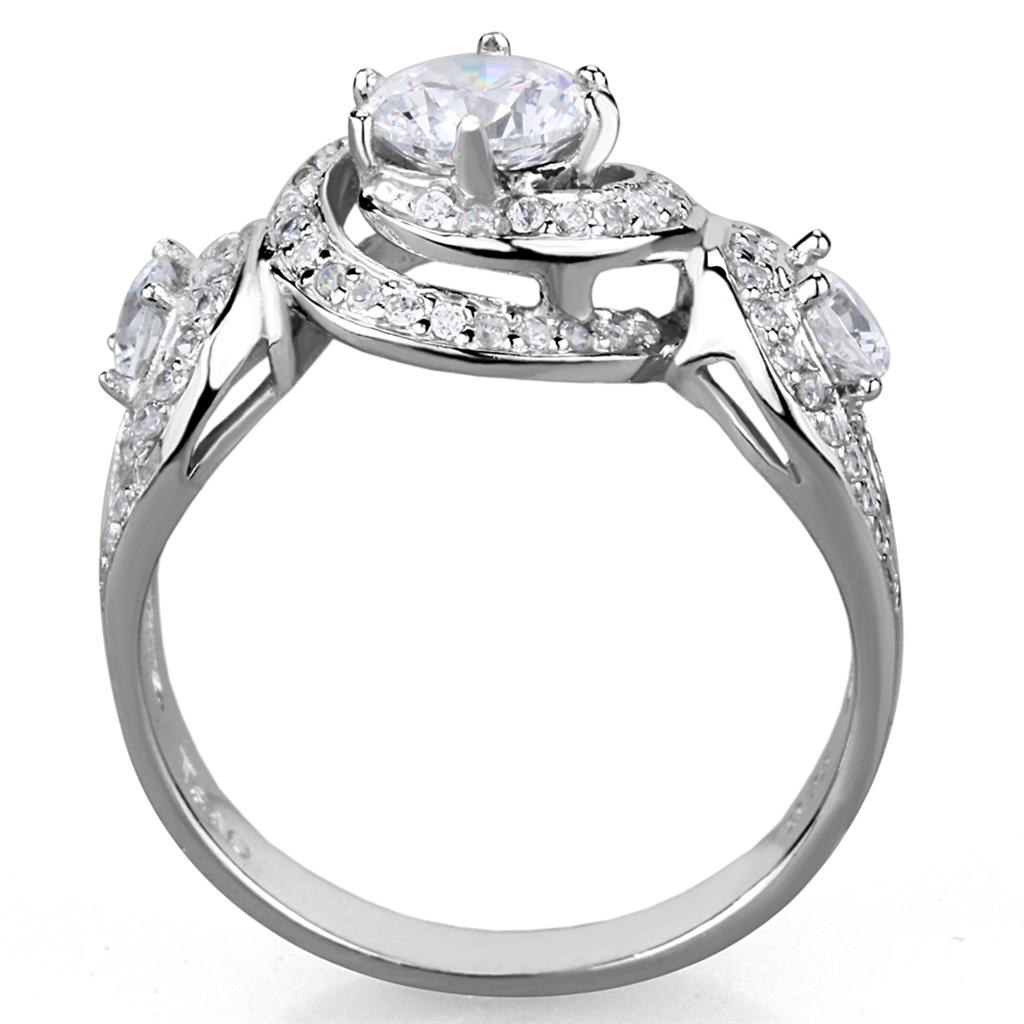 TS332 - Rhodium 925 Sterling Silver Ring with AAA Grade CZ  in Clear-2