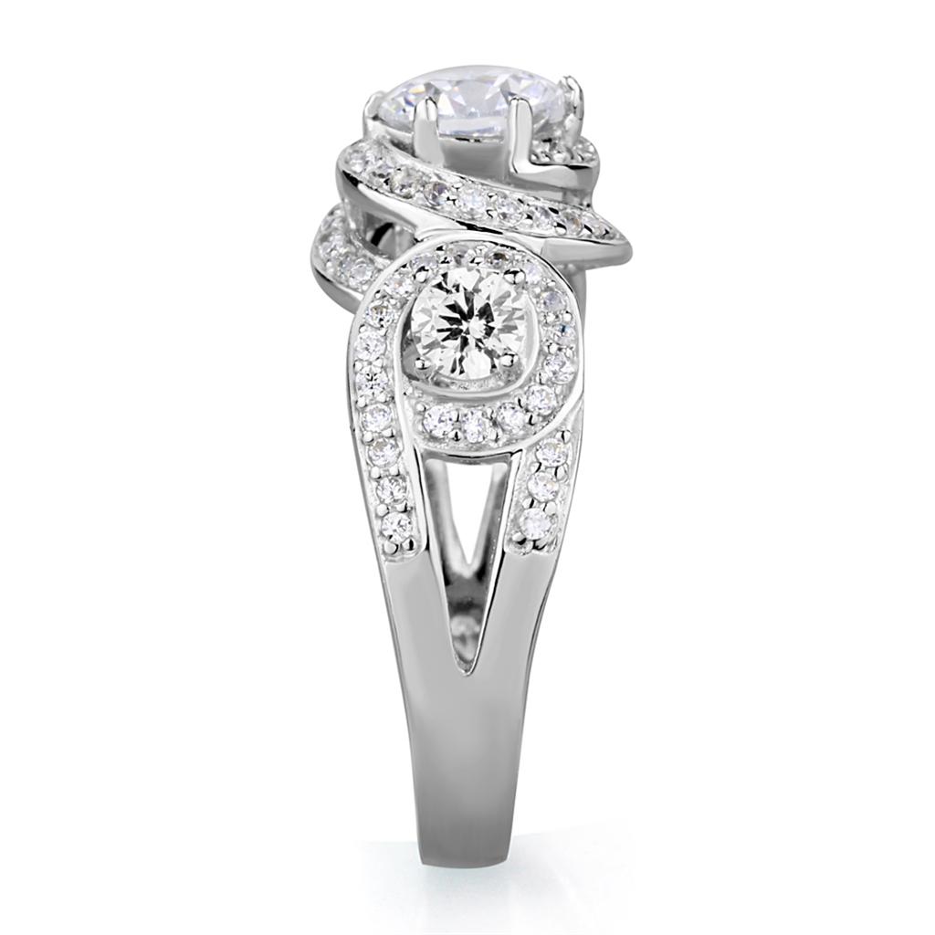 TS332 - Rhodium 925 Sterling Silver Ring with AAA Grade CZ  in Clear-3