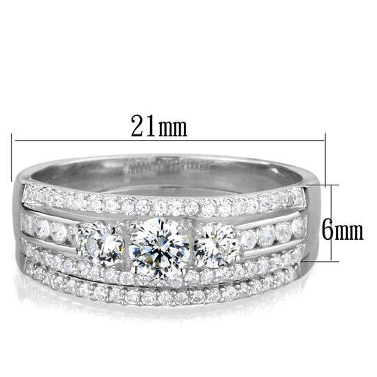 TS333 - Rhodium 925 Sterling Silver Ring with AAA Grade CZ  in Clear-1