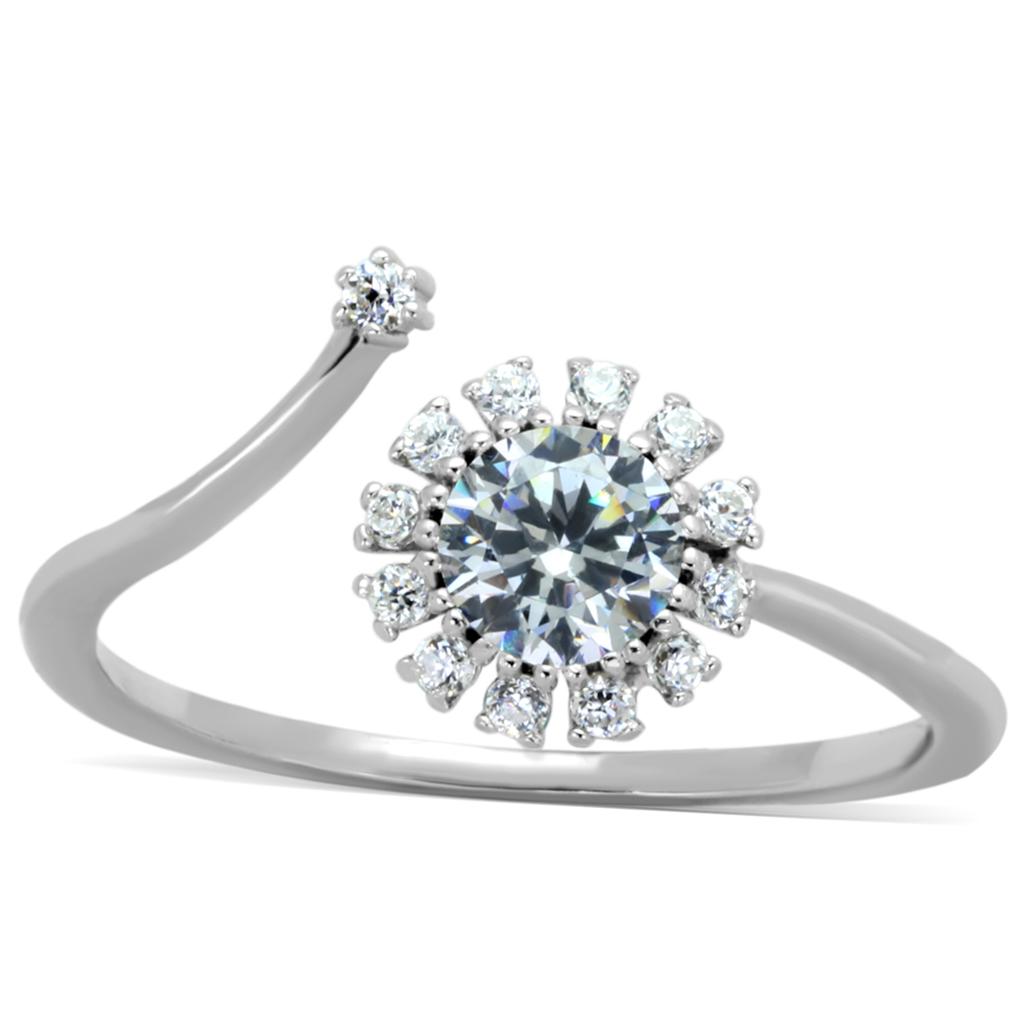 TS335 - Rhodium 925 Sterling Silver Ring with AAA Grade CZ  in Clear-4