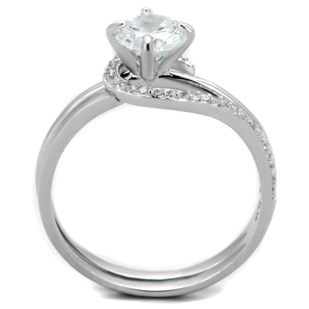 TS336 - Rhodium 925 Sterling Silver Ring with AAA Grade CZ  in Clear-2