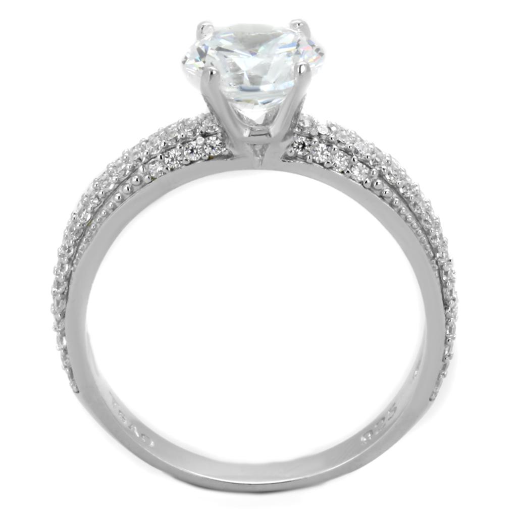 TS338 - Rhodium 925 Sterling Silver Ring with AAA Grade CZ  in Clear-2