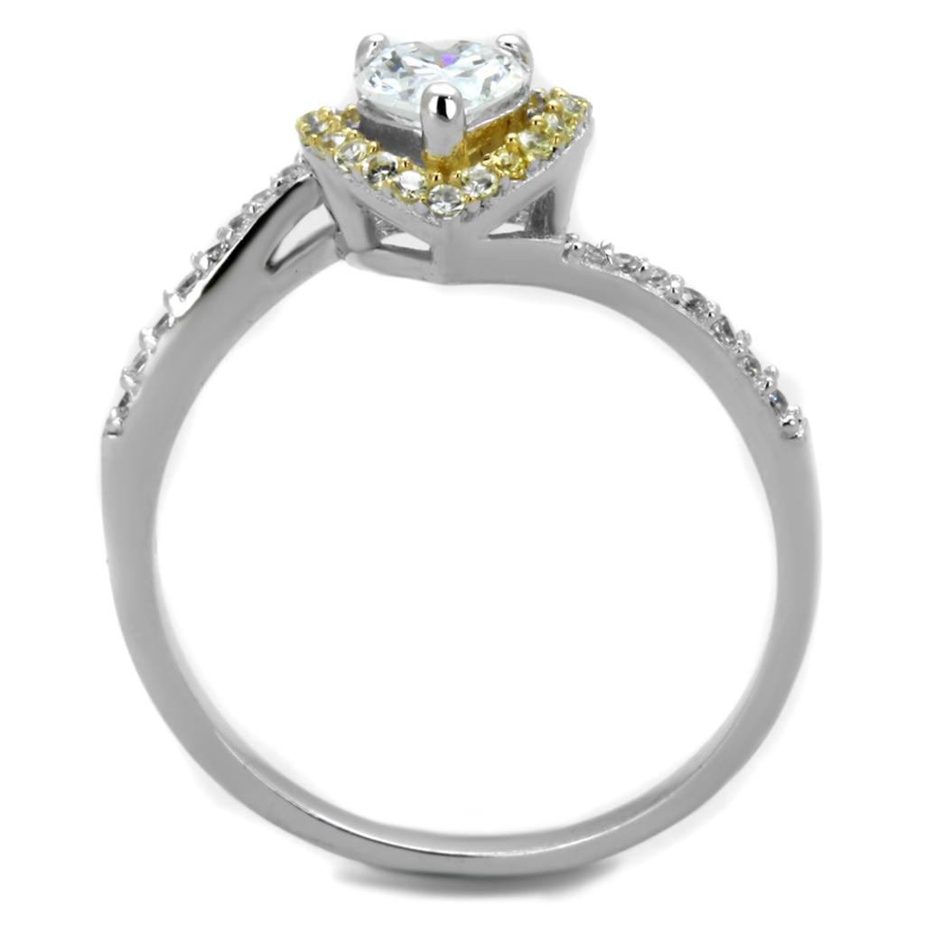 TS339 - Reverse Two-Tone 925 Sterling Silver Ring with AAA Grade CZ  in Clear-2