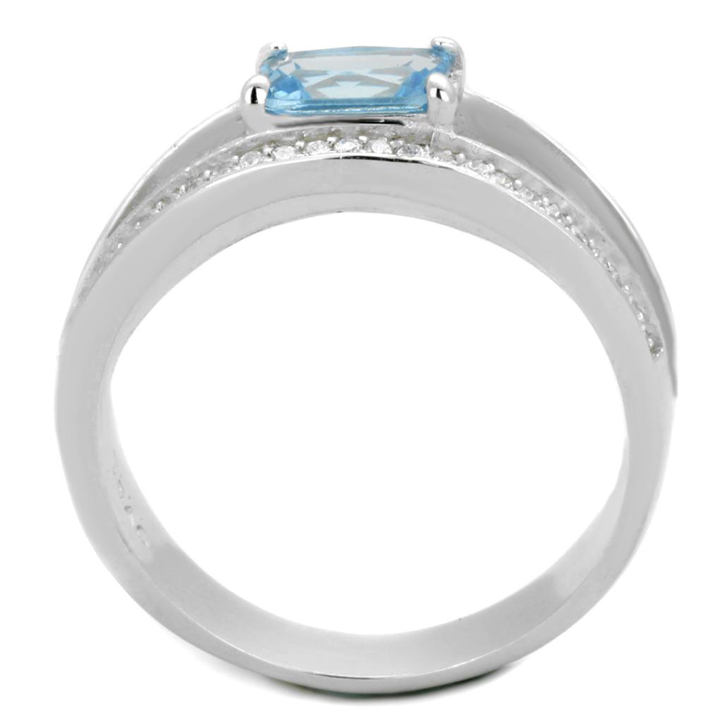 TS344 - Rhodium 925 Sterling Silver Ring with Synthetic Synthetic Glass in Sea Blue-2