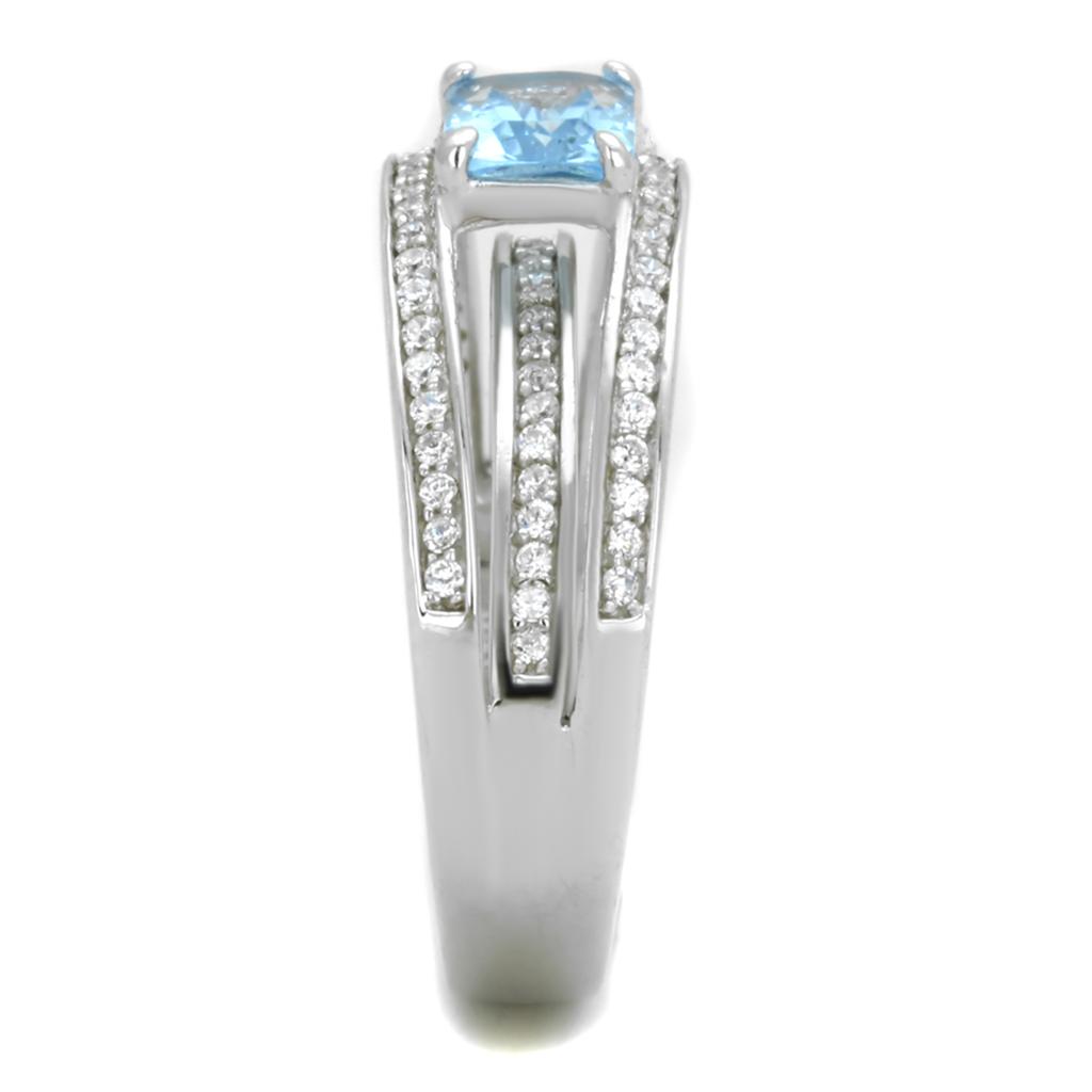 TS344 - Rhodium 925 Sterling Silver Ring with Synthetic Synthetic Glass in Sea Blue-3