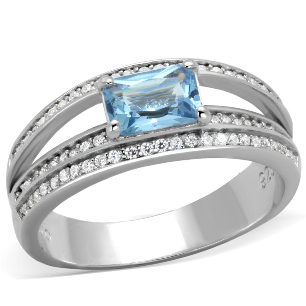 TS344 - Rhodium 925 Sterling Silver Ring with Synthetic Synthetic Glass in Sea Blue-4