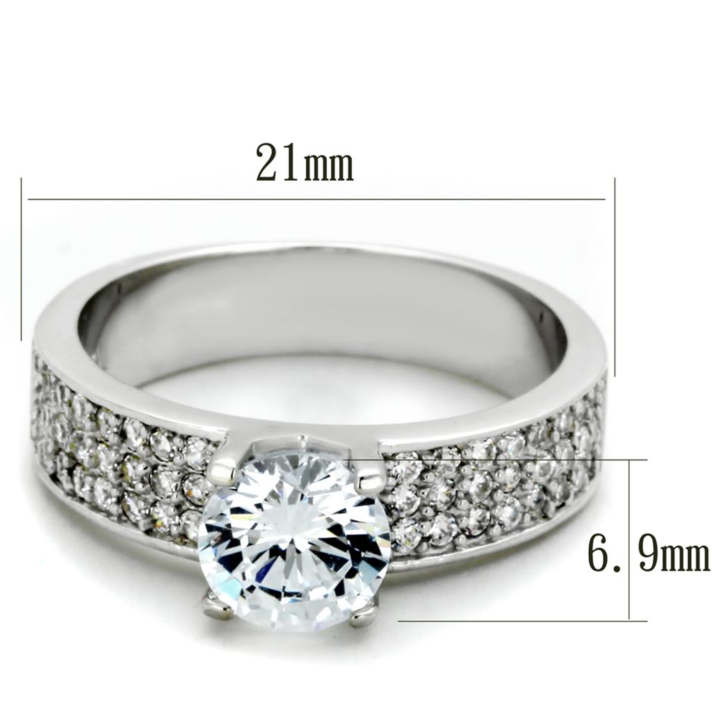TS345 - Rhodium 925 Sterling Silver Ring with AAA Grade CZ  in Clear-1