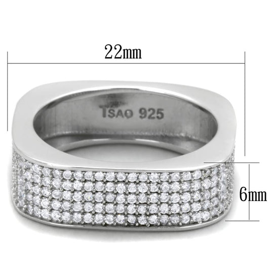 TS346 - Rhodium 925 Sterling Silver Ring with AAA Grade CZ  in Clear-1