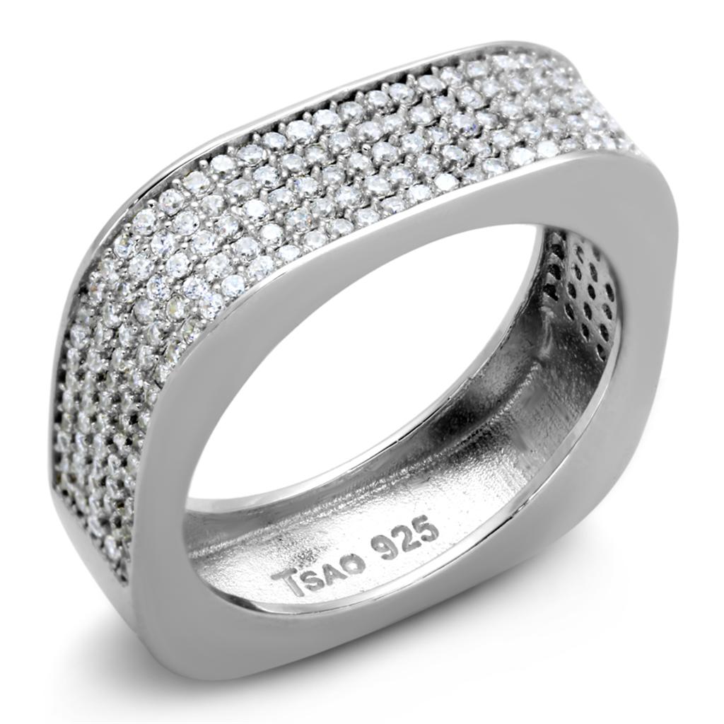 TS346 - Rhodium 925 Sterling Silver Ring with AAA Grade CZ  in Clear-4