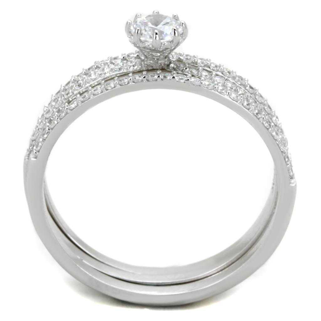 TS347 - Rhodium 925 Sterling Silver Ring with AAA Grade CZ  in Clear-2