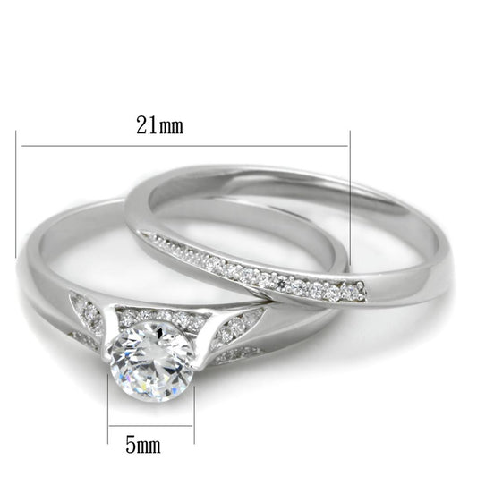 TS348 - Rhodium 925 Sterling Silver Ring with AAA Grade CZ  in Clear-1