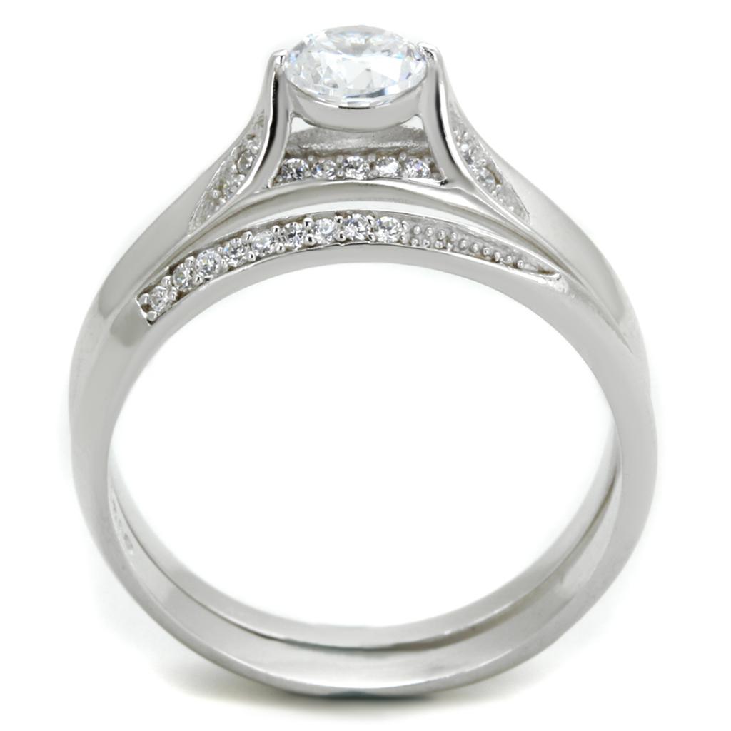 TS348 - Rhodium 925 Sterling Silver Ring with AAA Grade CZ  in Clear-2