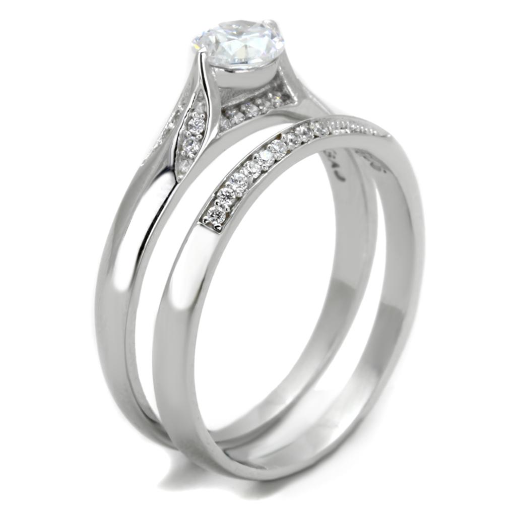 TS348 - Rhodium 925 Sterling Silver Ring with AAA Grade CZ  in Clear-3
