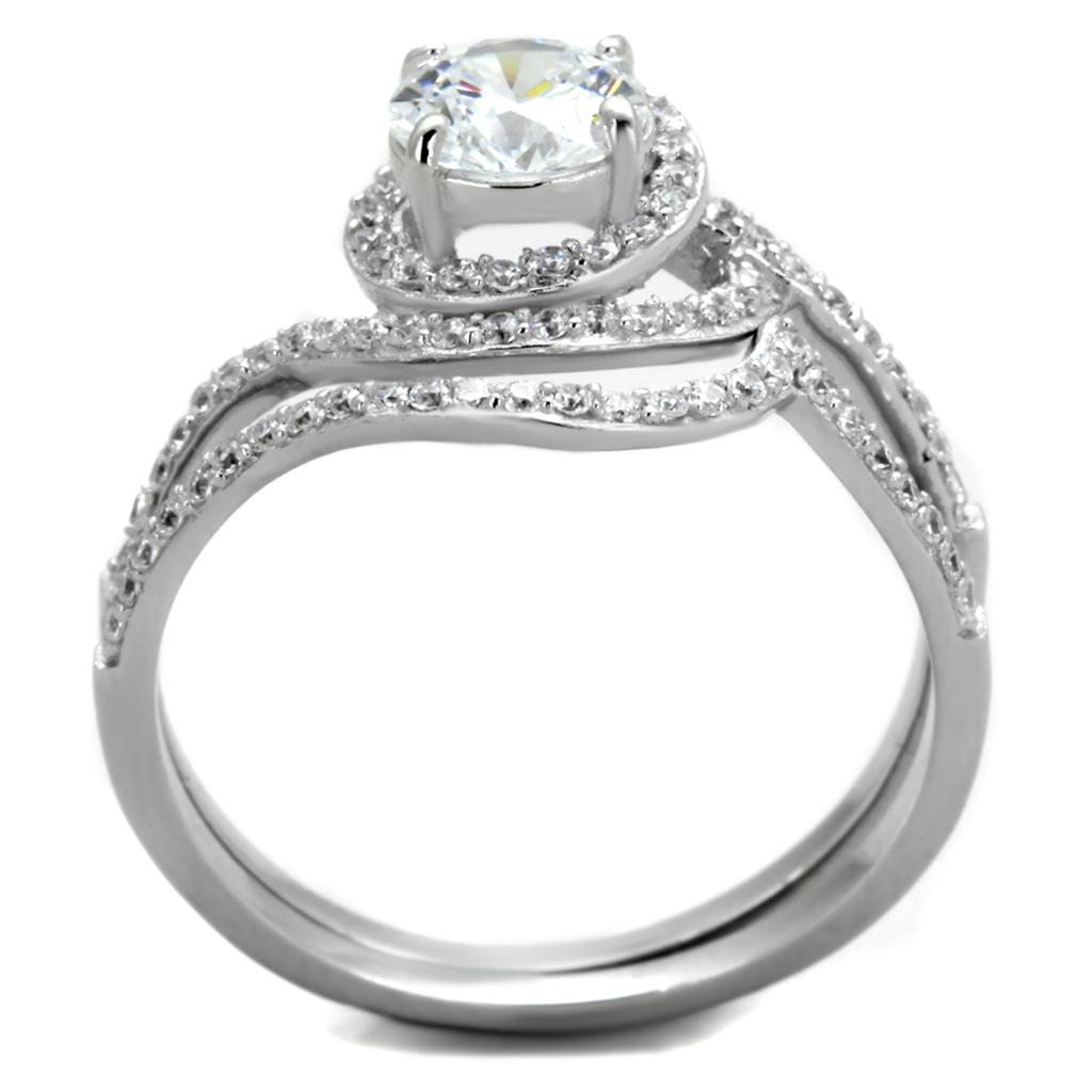 TS351 - Rhodium 925 Sterling Silver Ring with AAA Grade CZ  in Clear-2