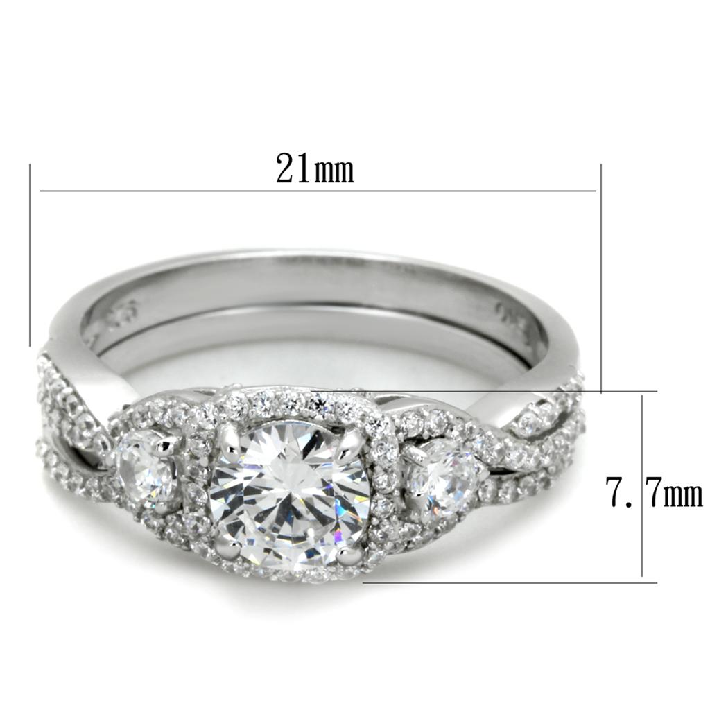 TS352 - Rhodium 925 Sterling Silver Ring with AAA Grade CZ  in Clear-1