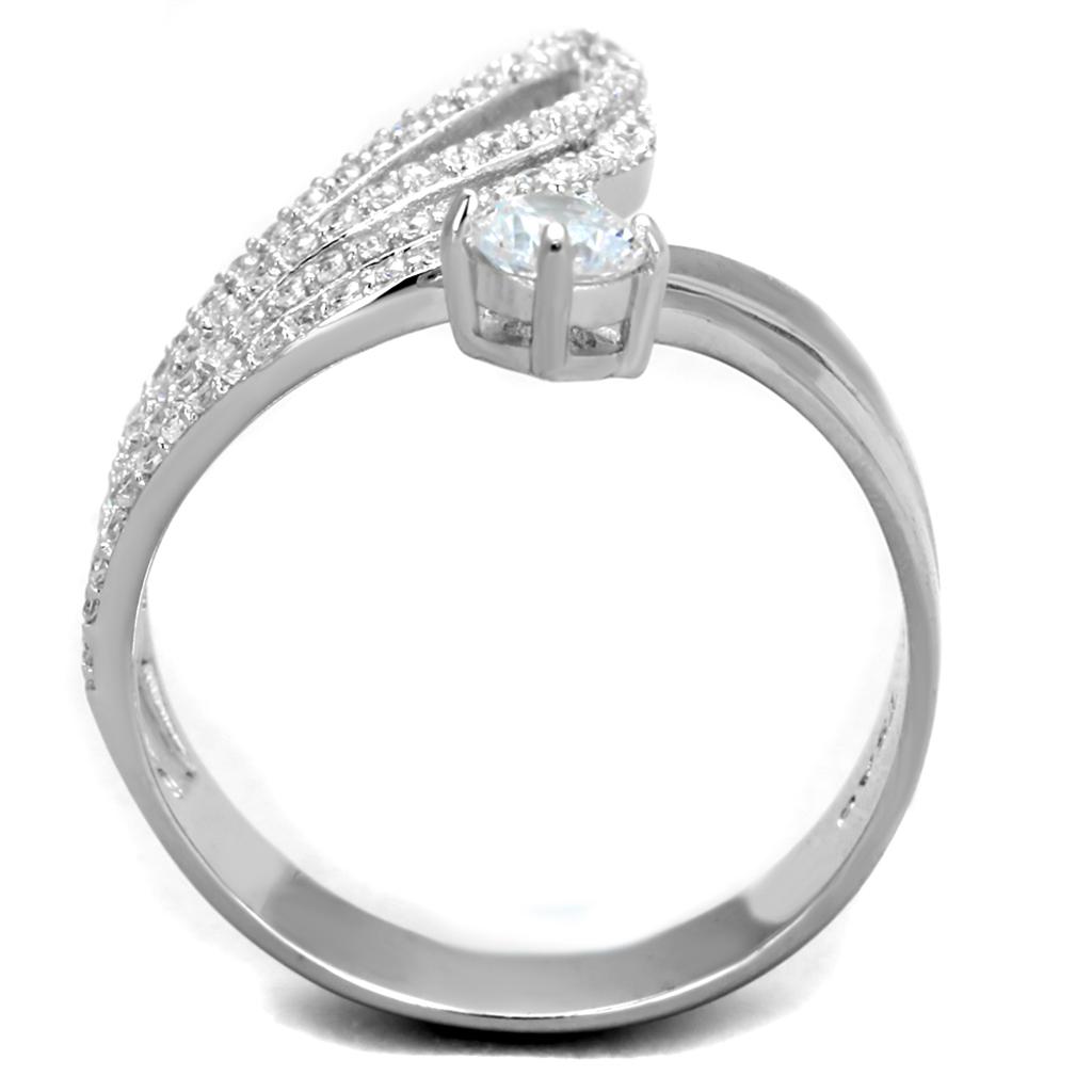 TS356 - Rhodium 925 Sterling Silver Ring with AAA Grade CZ  in Clear-2