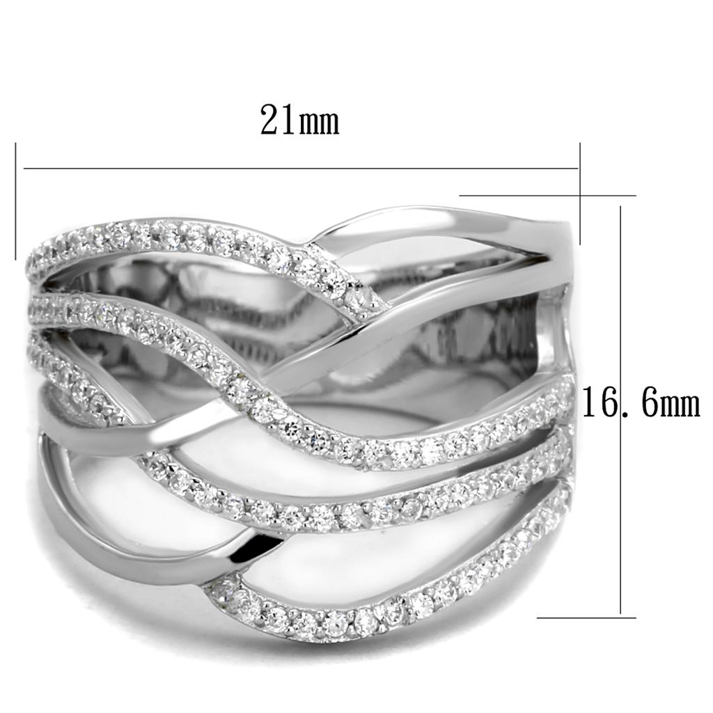 TS357 - Rhodium 925 Sterling Silver Ring with AAA Grade CZ  in Clear-1