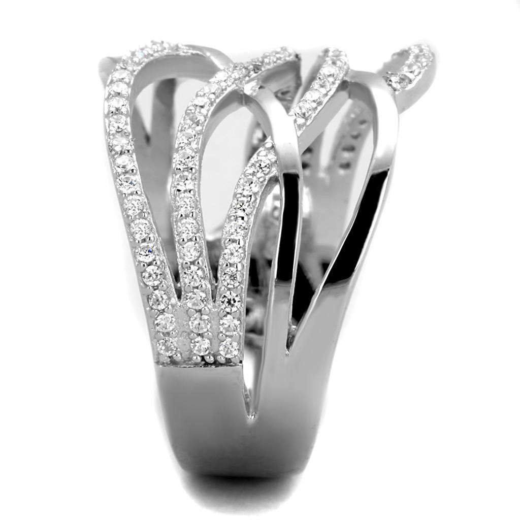 TS357 - Rhodium 925 Sterling Silver Ring with AAA Grade CZ  in Clear-3