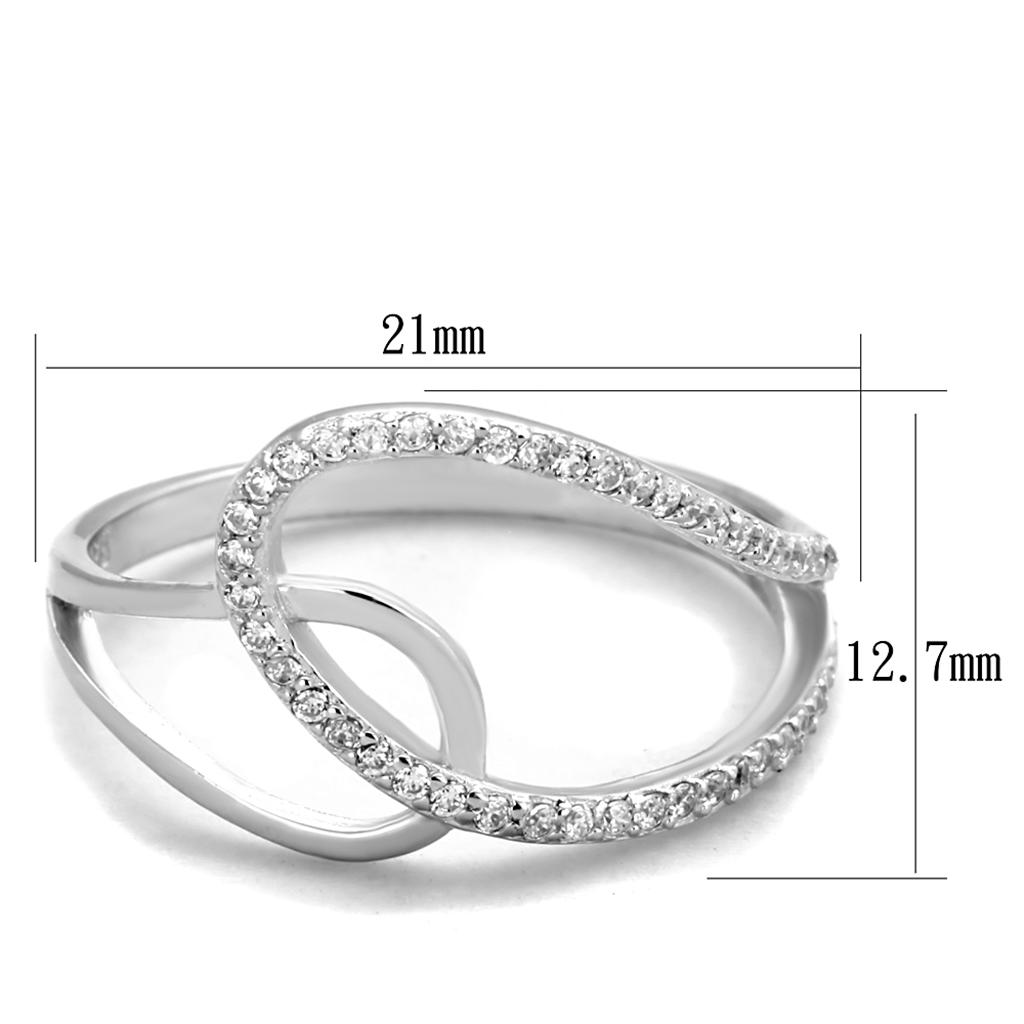 TS358 - Rhodium 925 Sterling Silver Ring with AAA Grade CZ  in Clear-1