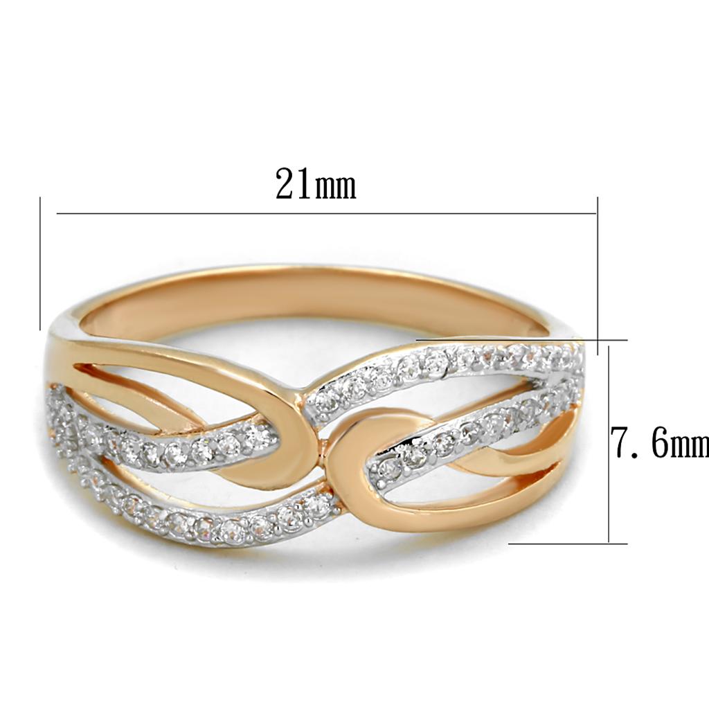 TS361 - Rose Gold + Rhodium 925 Sterling Silver Ring with AAA Grade CZ  in Clear-1