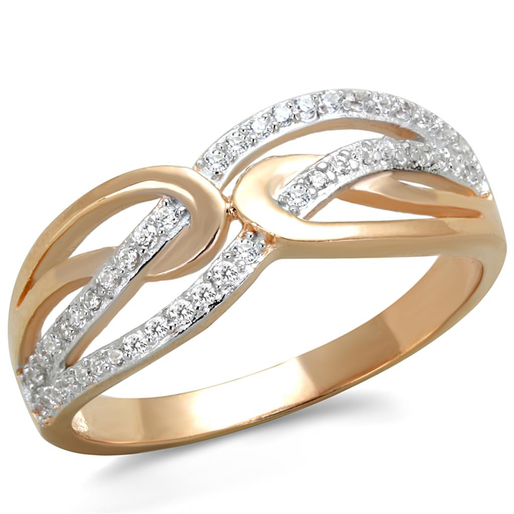TS361 - Rose Gold + Rhodium 925 Sterling Silver Ring with AAA Grade CZ  in Clear-4