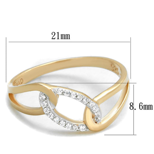 TS362 - Rose Gold + Rhodium 925 Sterling Silver Ring with AAA Grade CZ  in Clear-1