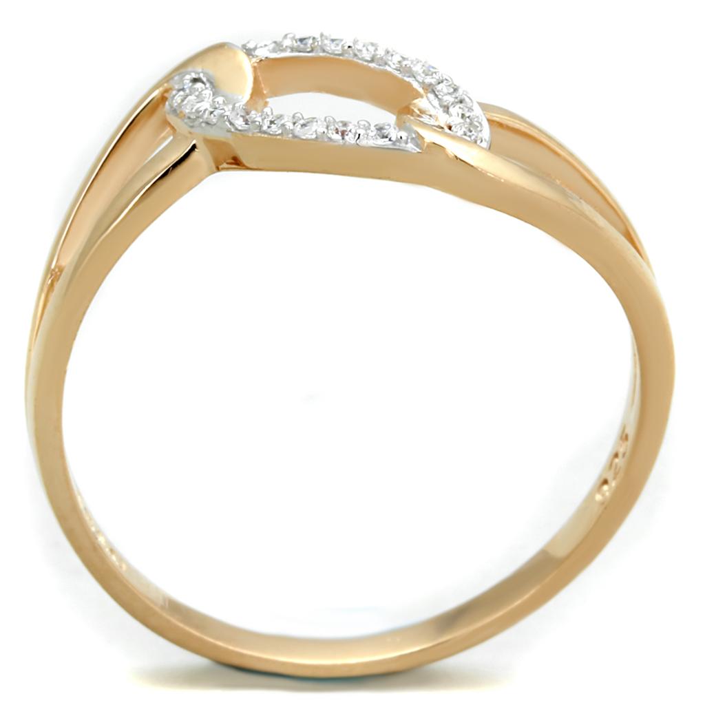 TS362 - Rose Gold + Rhodium 925 Sterling Silver Ring with AAA Grade CZ  in Clear-2