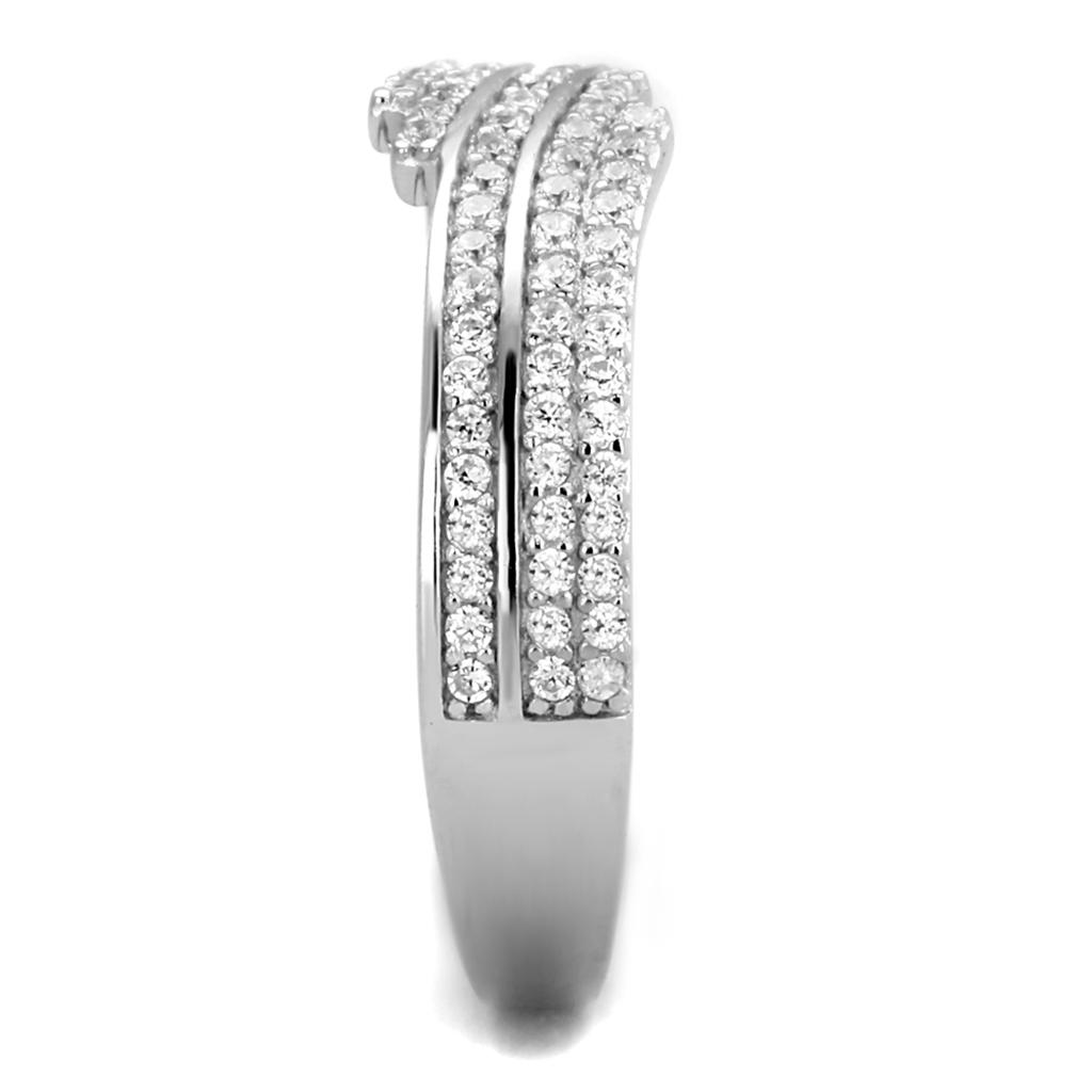 TS367 - Rhodium 925 Sterling Silver Ring with AAA Grade CZ  in Clear-3